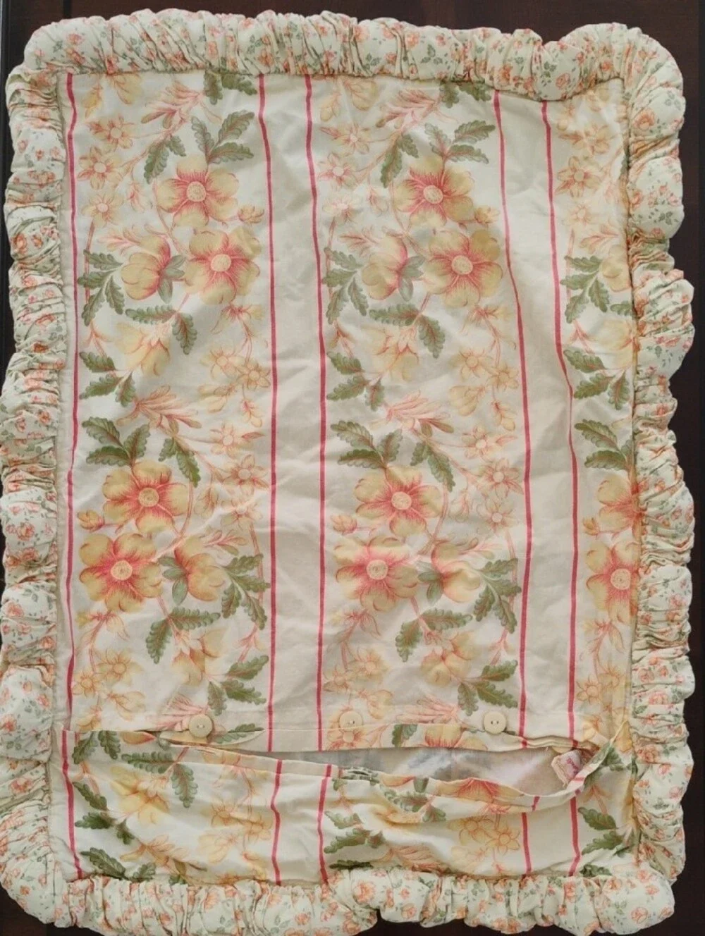 Pair (2) Vintage April Cornell 100% Cotton Yellow Floral Balloon Ruffled Shams